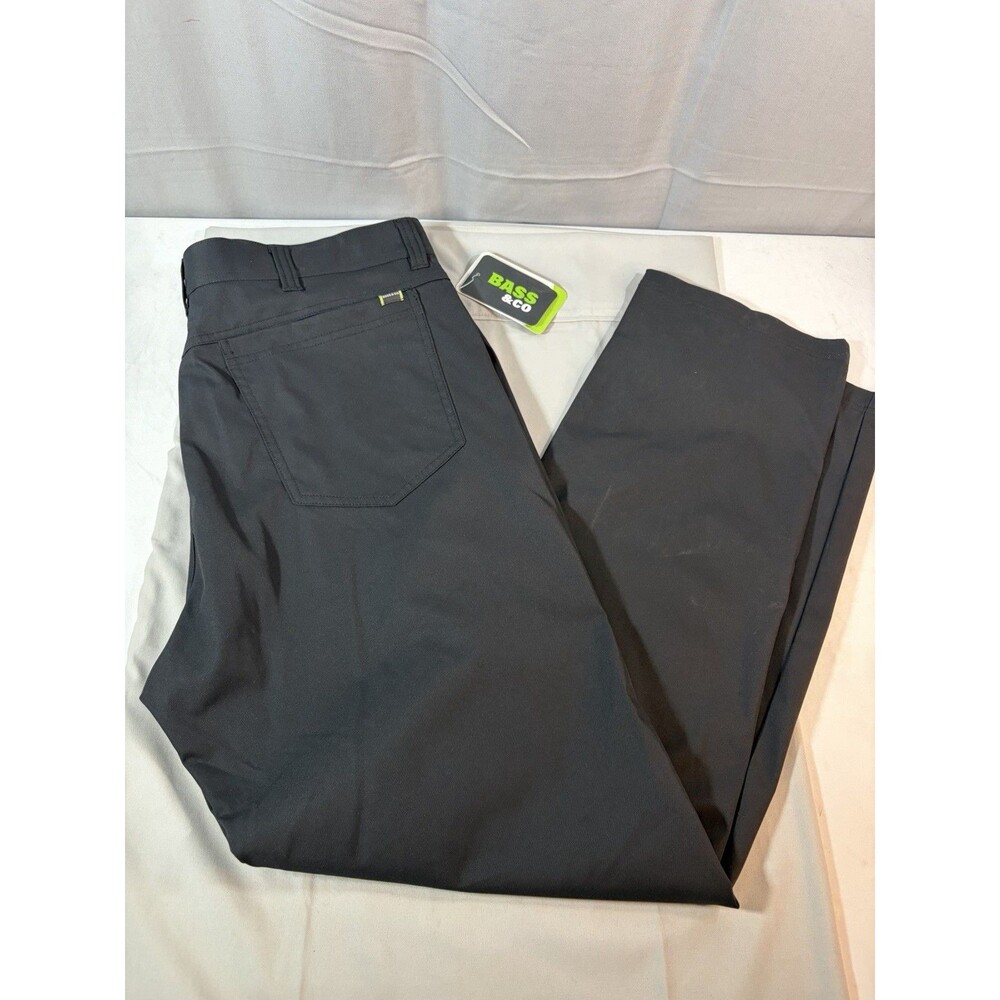 (New)Bass & Co. Men’s Black Polyester Pants 36x30 5 Pockets Stretch Waist